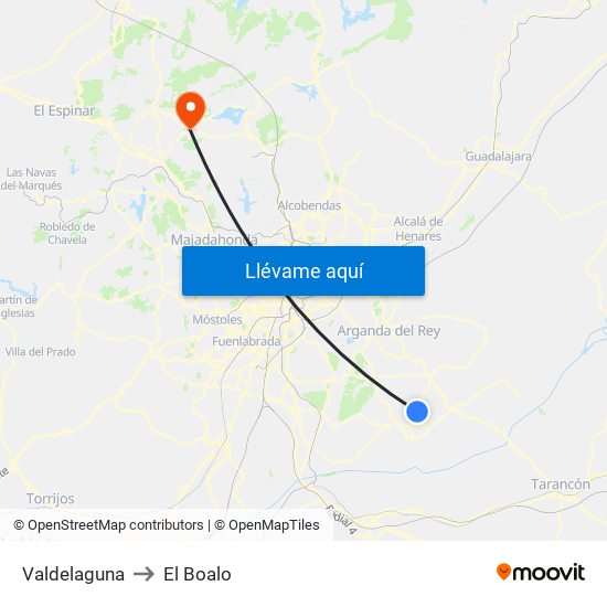 Valdelaguna to El Boalo map