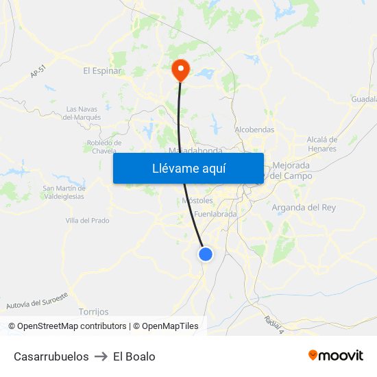 Casarrubuelos to El Boalo map