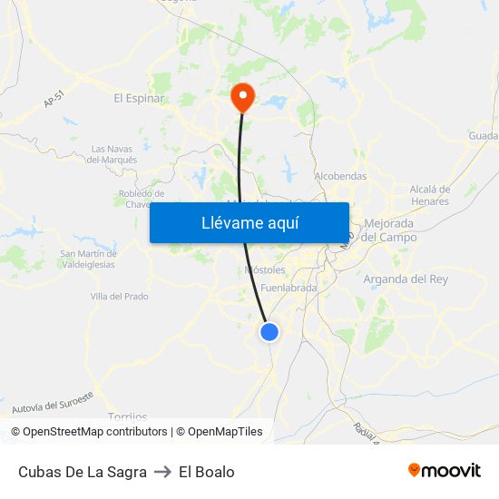 Cubas De La Sagra to El Boalo map