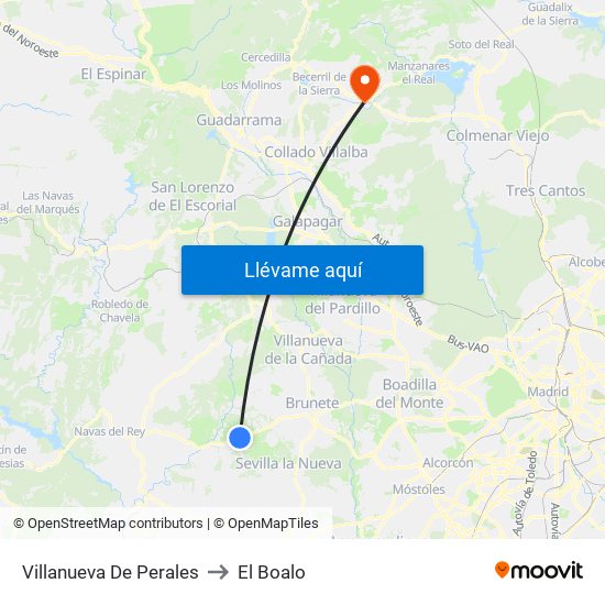 Villanueva De Perales to El Boalo map