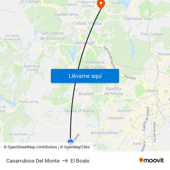 Casarrubios Del Monte to El Boalo map