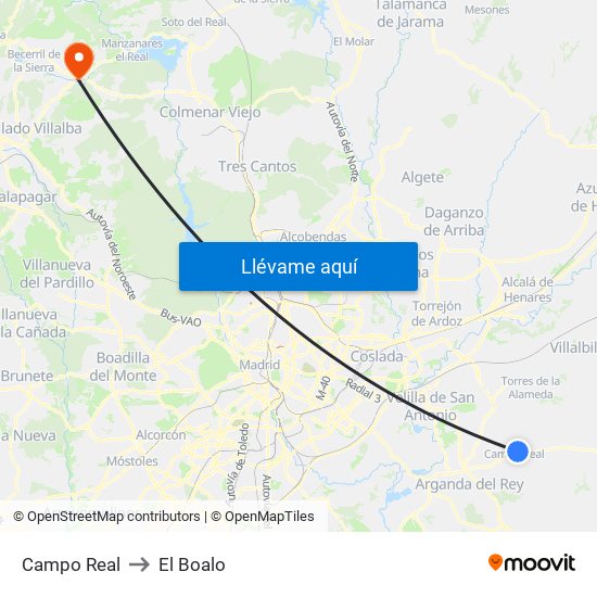 Campo Real to El Boalo map