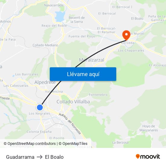 Guadarrama to El Boalo map