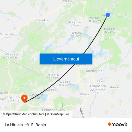 La Hiruela to El Boalo map
