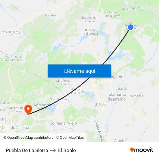 Puebla De La Sierra to El Boalo map
