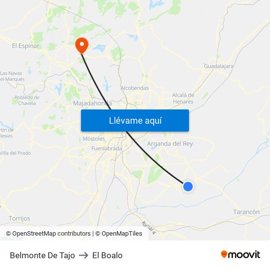 Belmonte De Tajo to El Boalo map