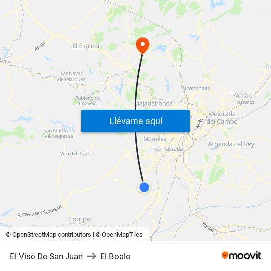 El Viso De San Juan to El Boalo map