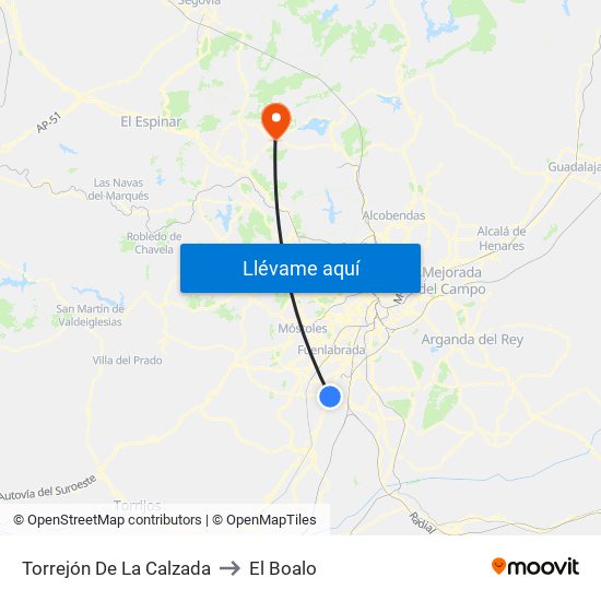 Torrejón De La Calzada to El Boalo map