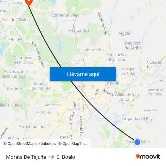 Morata De Tajuña to El Boalo map