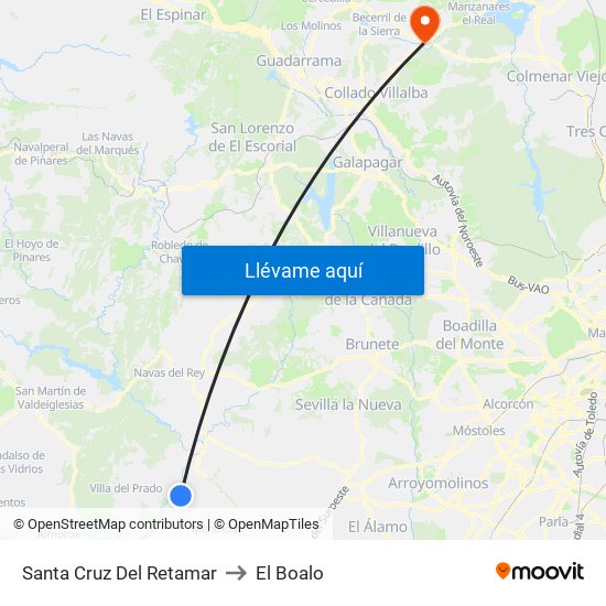 Santa Cruz Del Retamar to El Boalo map