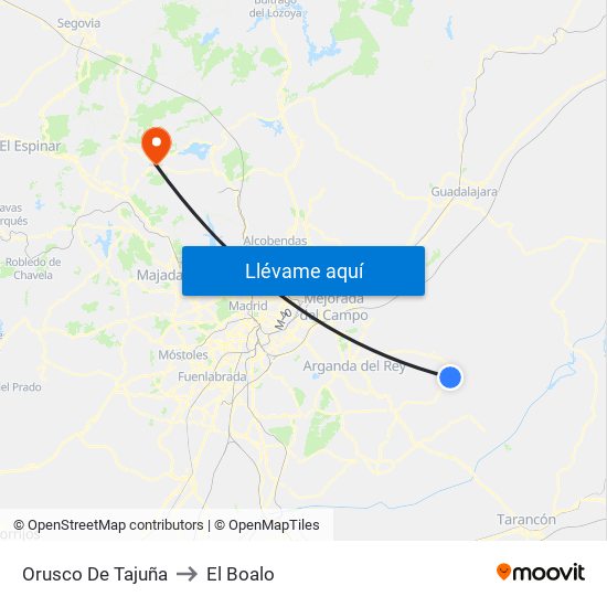 Orusco De Tajuña to El Boalo map