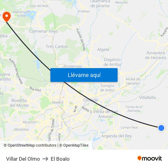 Villar Del Olmo to El Boalo map