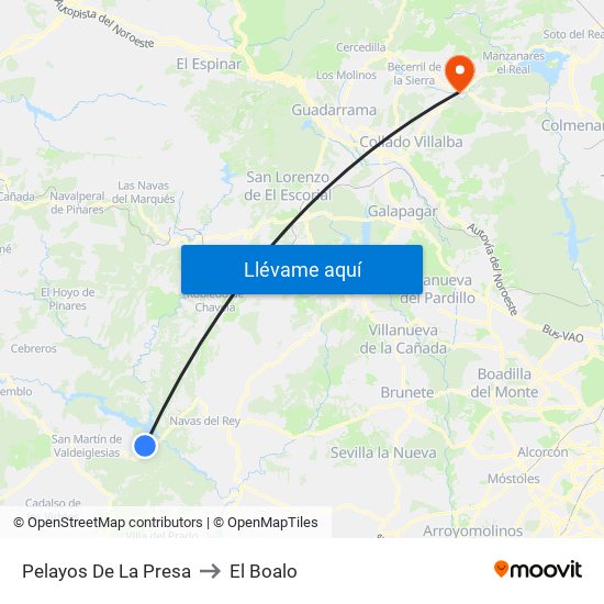 Pelayos De La Presa to El Boalo map
