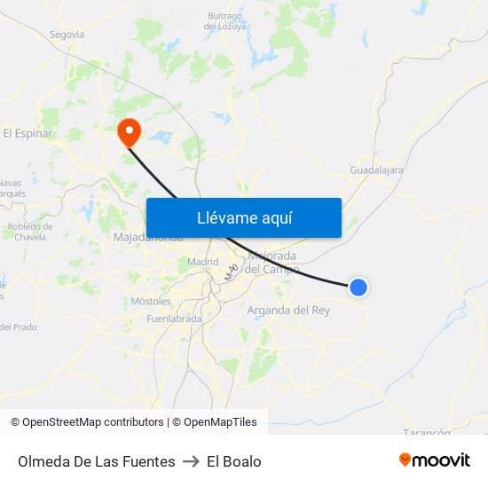 Olmeda De Las Fuentes to El Boalo map