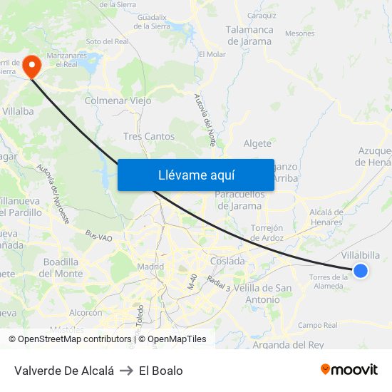Valverde De Alcalá to El Boalo map