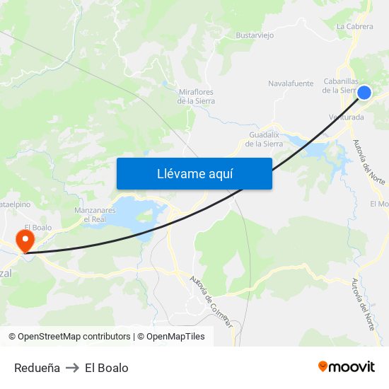 Redueña to El Boalo map