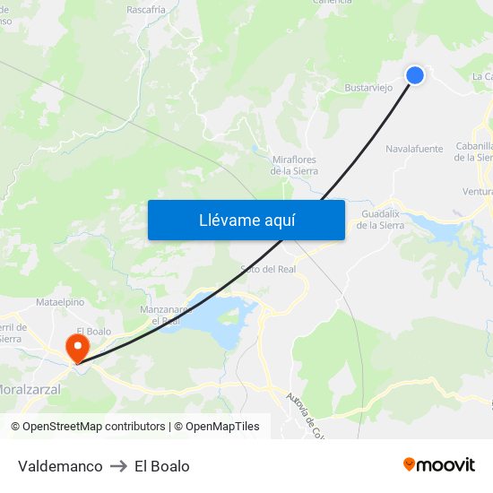 Valdemanco to El Boalo map