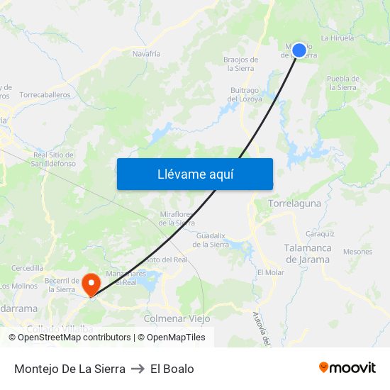 Montejo De La Sierra to El Boalo map
