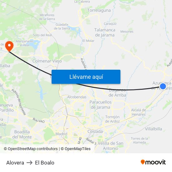 Alovera to El Boalo map
