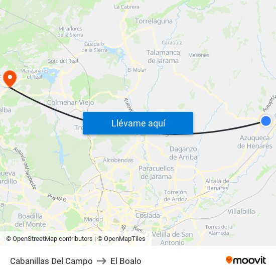 Cabanillas Del Campo to El Boalo map