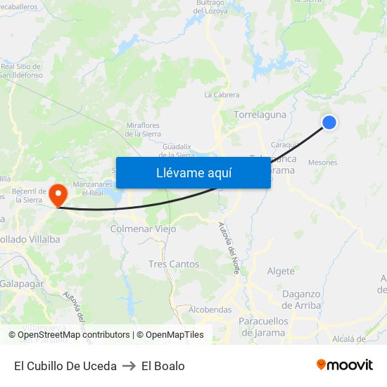 El Cubillo De Uceda to El Boalo map