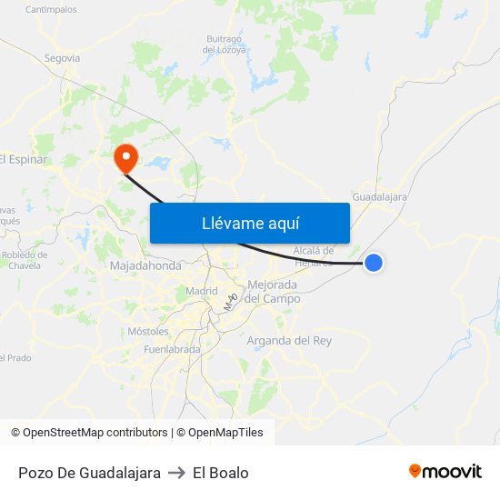 Pozo De Guadalajara to El Boalo map