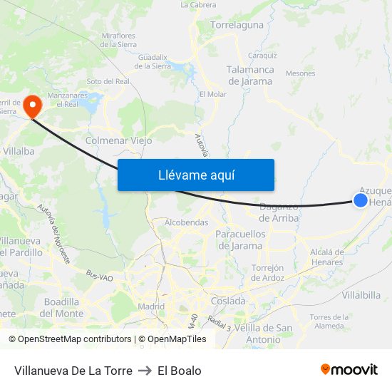 Villanueva De La Torre to El Boalo map