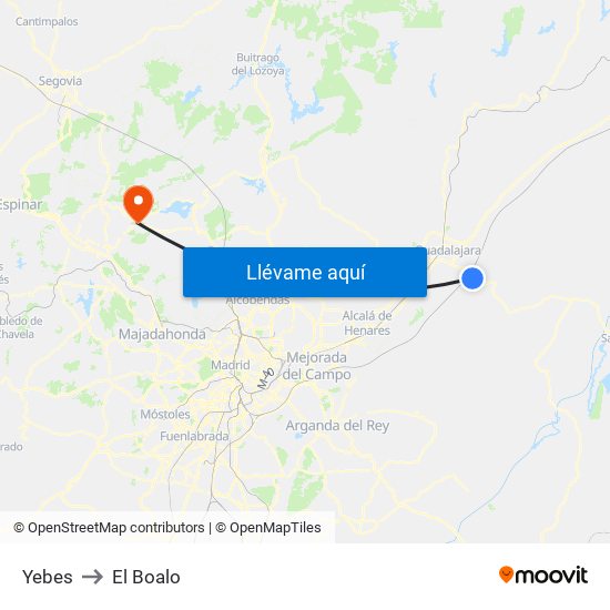 Yebes to El Boalo map