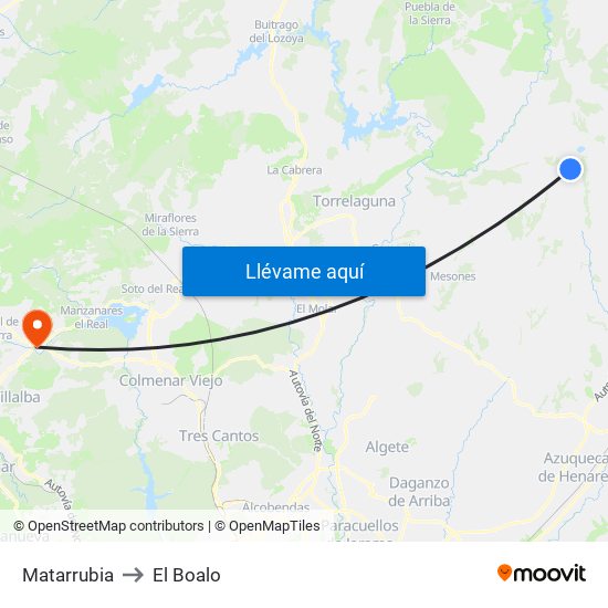 Matarrubia to El Boalo map