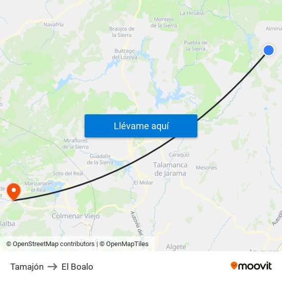Tamajón to El Boalo map