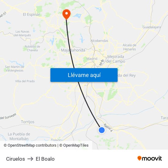 Ciruelos to El Boalo map