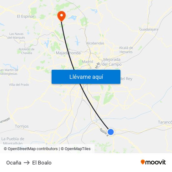 Ocaña to El Boalo map