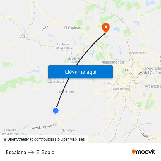 Escalona to El Boalo map