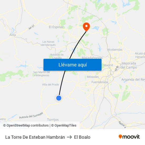 La Torre De Esteban Hambrán to El Boalo map