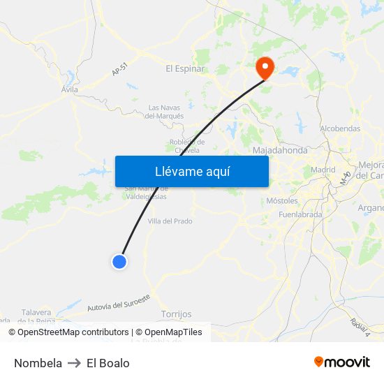 Nombela to El Boalo map