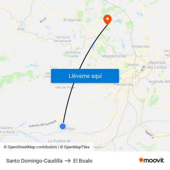 Santo Domingo-Caudilla to El Boalo map