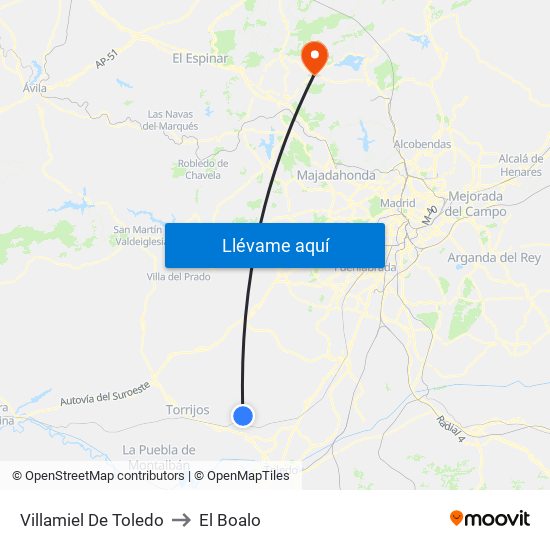 Villamiel De Toledo to El Boalo map