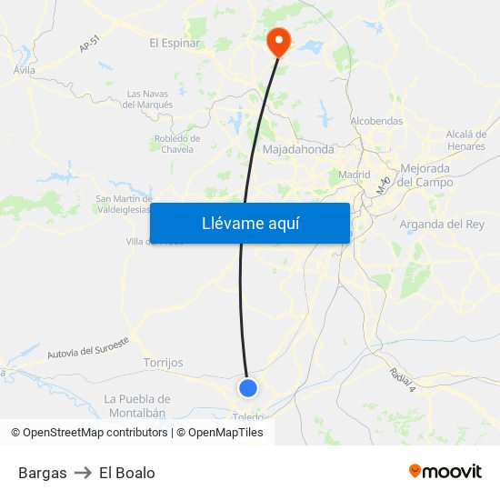 Bargas to El Boalo map