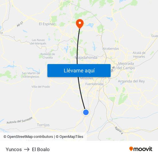 Yuncos to El Boalo map
