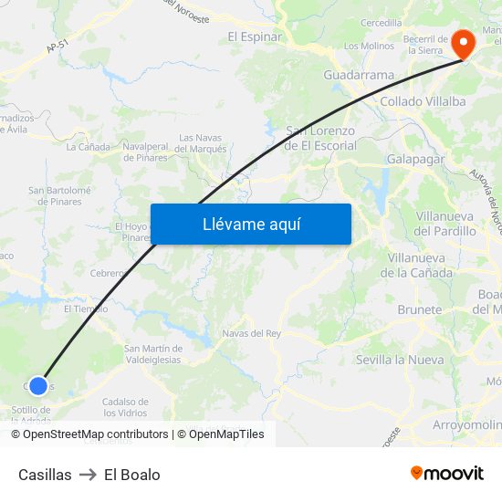 Casillas to El Boalo map
