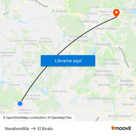 Navahondilla to El Boalo map
