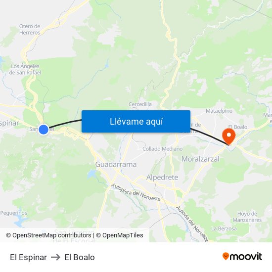 El Espinar to El Boalo map