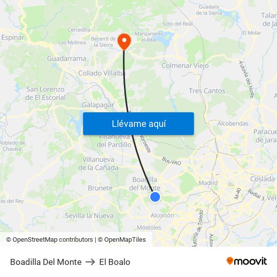 Boadilla Del Monte to El Boalo map