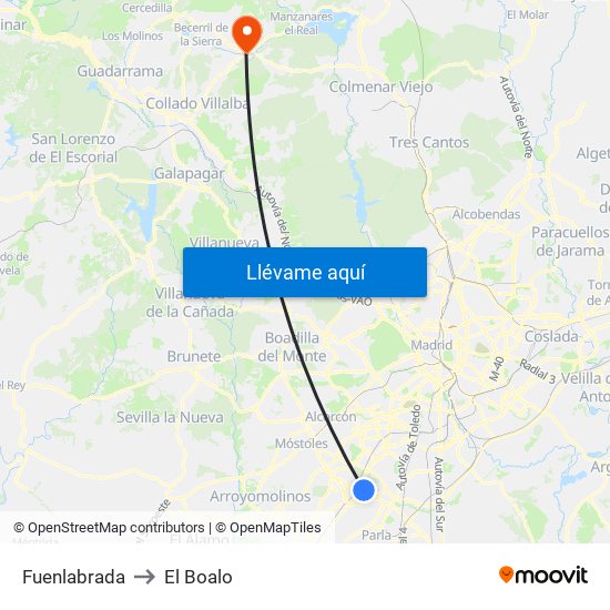 Fuenlabrada to El Boalo map