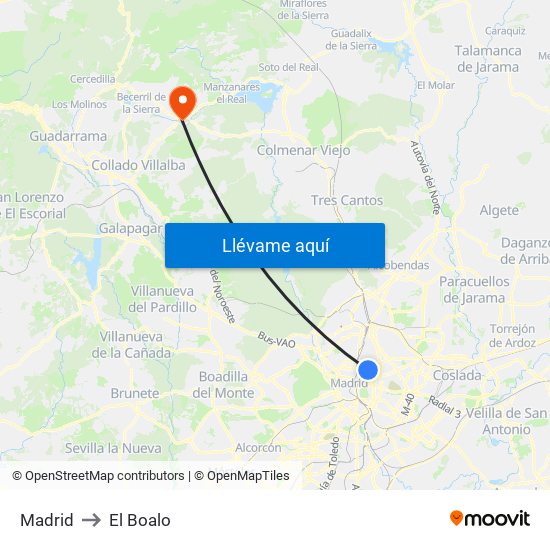 Madrid to El Boalo map