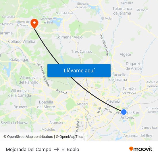 Mejorada Del Campo to El Boalo map