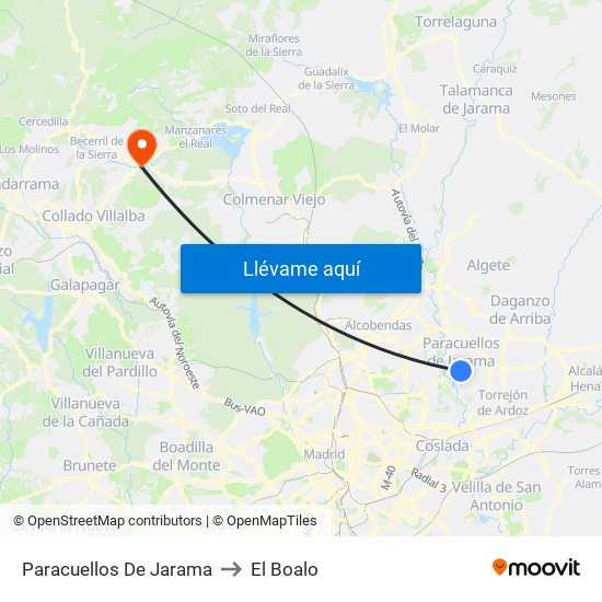 Paracuellos De Jarama to El Boalo map