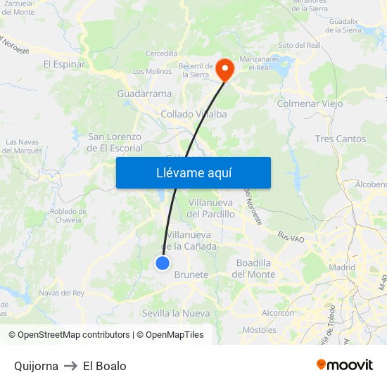 Quijorna to El Boalo map