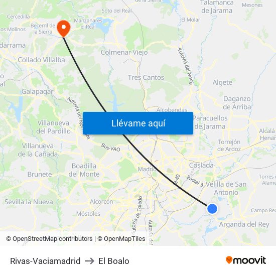 Rivas-Vaciamadrid to El Boalo map