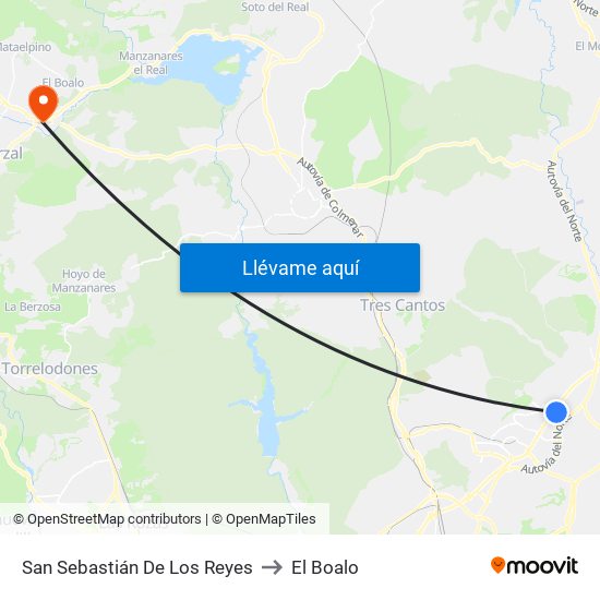 San Sebastián De Los Reyes to El Boalo map